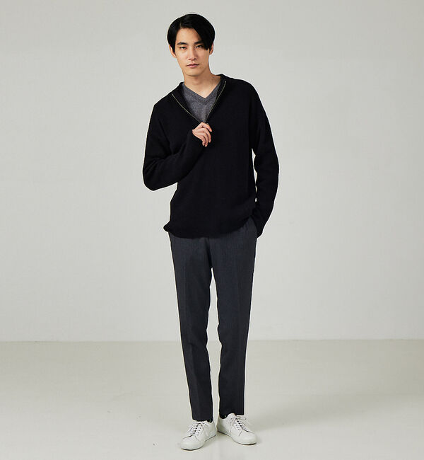 ABAHOUSE「畦ブークレ ハーフジップ プルオーバー ニット」|ニット・セーター|