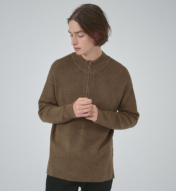 ABAHOUSE「畦ブークレ ハーフジップ プルオーバー ニット」|ニット・セーター|