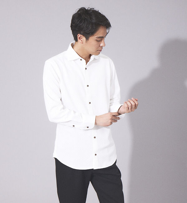 ABAHOUSE「【FLEX SHIRTS】ダイヤ柄 フクレジャカード シャツ」|シャツ・ブラウス|ホワイト