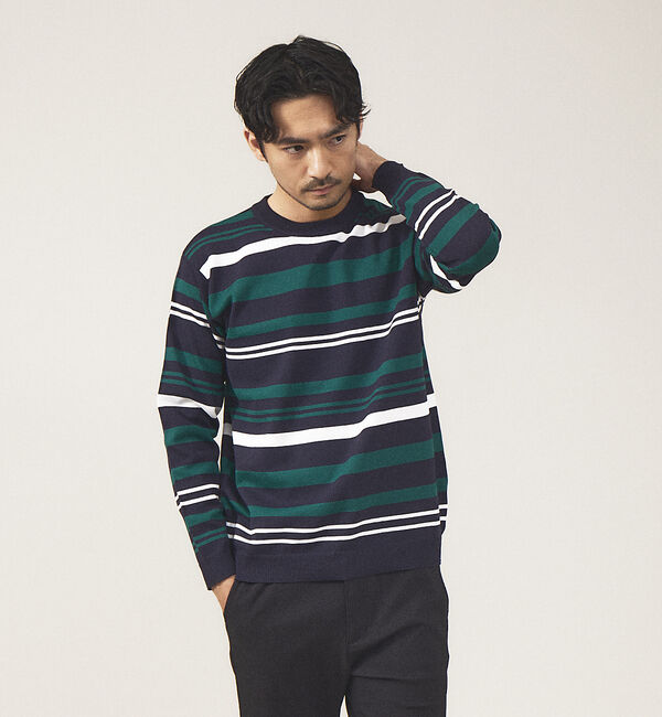 ABAHOUSE「マルチボーダー ニット」|ニット・セーター|ネイビー