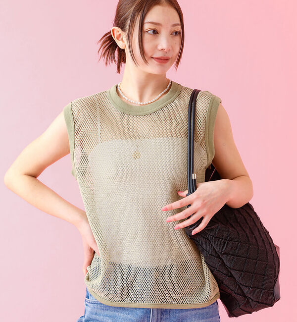 Rouge vif「【JOHNBULL/ジョンブル】メッシュノースリーブトップス / タンクトップ」|Tシャツ・カットソー|ベージュ