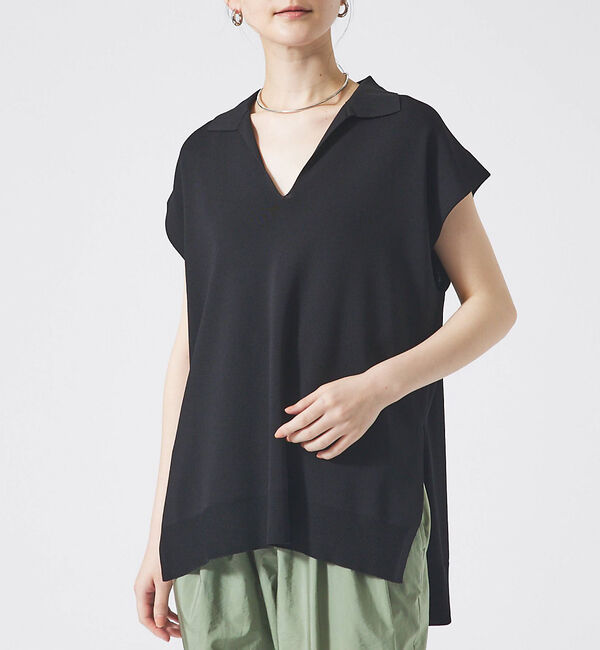 qualite「レーヨンストレッチオープンカラーシャツ」|シャツ・ブラウス|ブラック