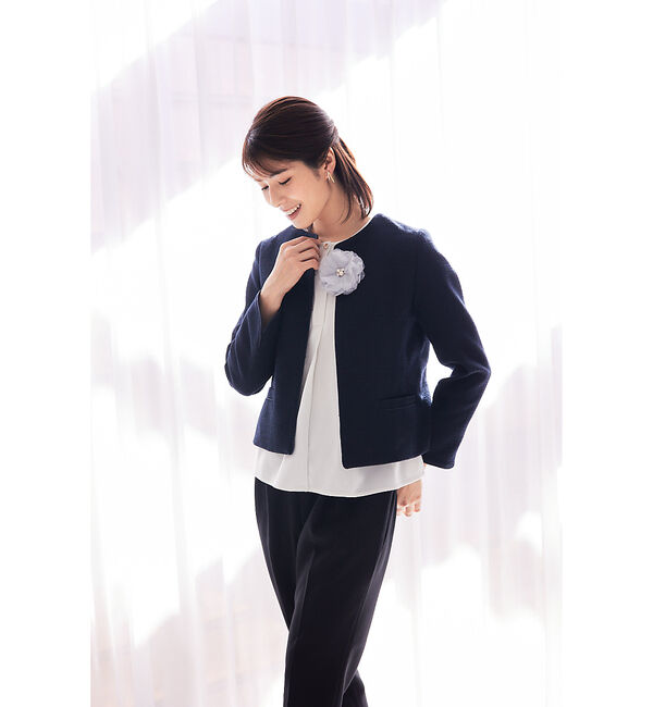 abahouse mavie「綾織ツイードジャケット」|ノーカラージャケット|ダークネイビー