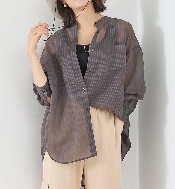 abahouse mavie「シアーオーバーシャツ」|シャツ・ブラウス|チャコールグレー
