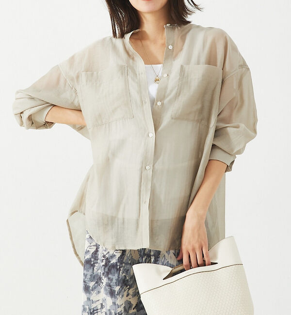 abahouse mavie「シアーオーバーシャツ」|シャツ・ブラウス|グレージュ