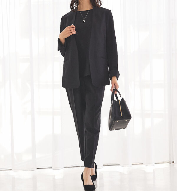 abahouse mavie「【エニデイカセット】ノーカラージャケット＆フレンチスリーブ・パンツセットアップ」|スーツ|ブラック