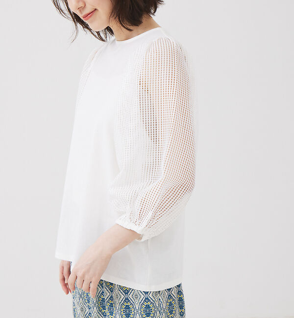 abahouse mavie「メッシュボリューム5分袖コンビプルオーバー」|Tシャツ・カットソー|