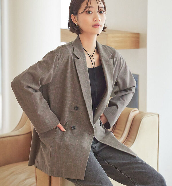 abahouse mavie「【セットアップ対応】グレンチェック＆ネイビー無地ジャケット」|テーラードジャケット|ブラウン