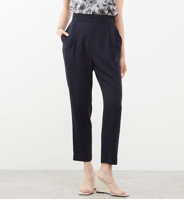 TIARA「ハイウエストテーパードパンツ」|スラックス|ネイビー