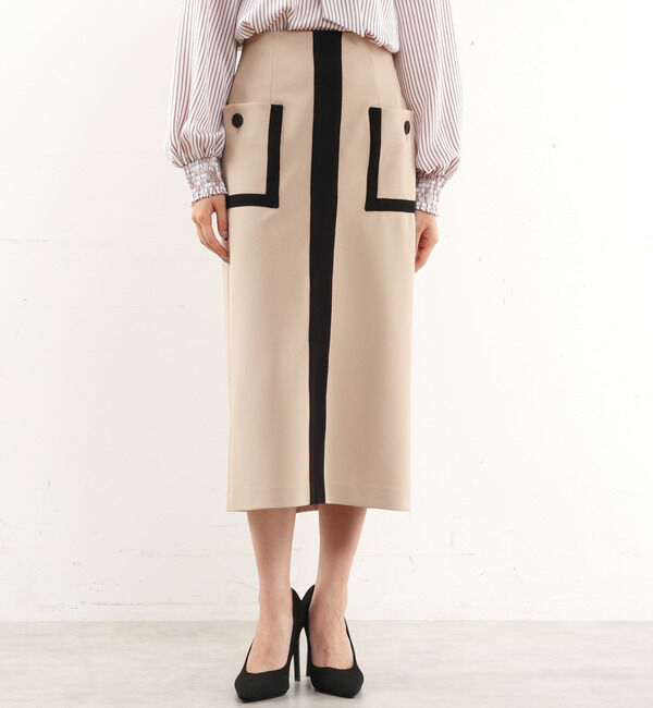 TIARA「バイカラータイトスカート」|スカート|ベージュ