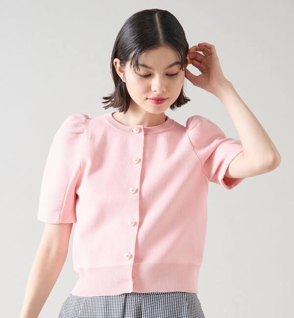 TIARA「《別注》【MARILYN MOON/マリリンムーン】パールボタン半袖カーディガン」|カーディガン|ピンク