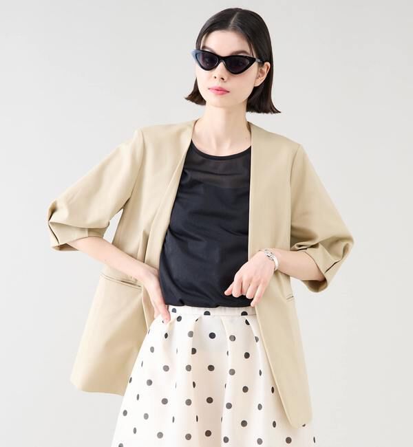 TIARA「パフスリーブジャケット」|ノーカラージャケット|ベージュ