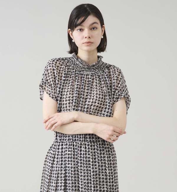 TIARA「サマークラシック千鳥プリントシャーリングブラウス（セットアップ可）」|シャツ・ブラウス|ブラック