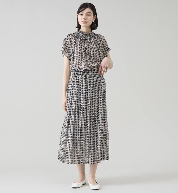 TIARA「サマークラシック千鳥プリントシャーリングブラウス（セットアップ可）」|シャツ・ブラウス|