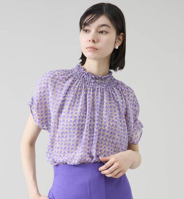 TIARA「サマークラシック千鳥プリントシャーリングブラウス（セットアップ可）」|シャツ・ブラウス|パープル