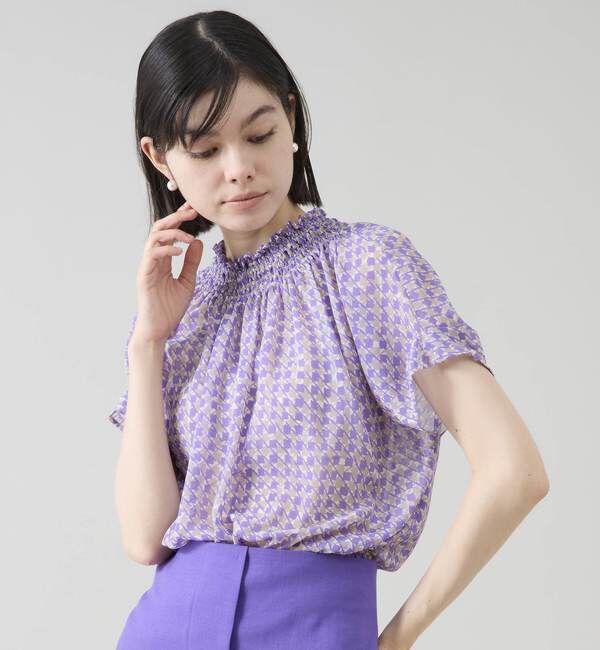 TIARA「サマークラシック千鳥プリントシャーリングブラウス（セットアップ可）」|シャツ・ブラウス|