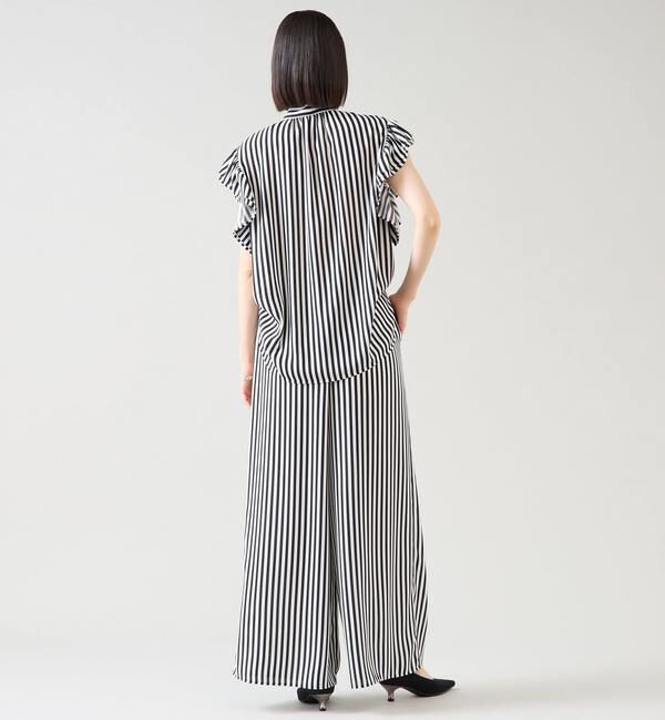 TIARA「ストライププリントフリルスリーブボウタイブラウス」|シャツ・ブラウス|