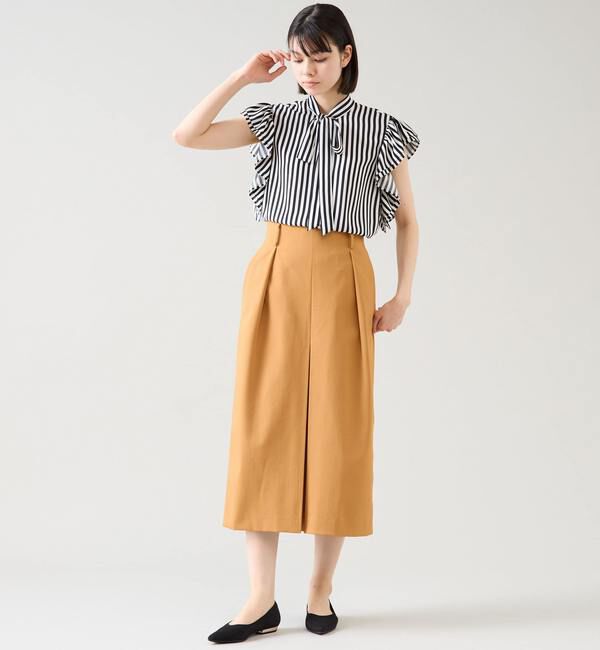 TIARA「ストライププリントフリルスリーブボウタイブラウス」|シャツ・ブラウス|