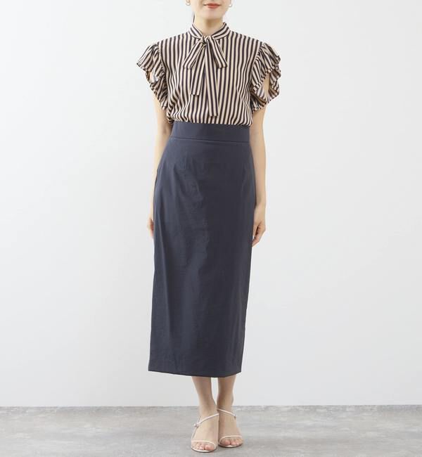 TIARA「ストライププリントフリルスリーブボウタイブラウス」|シャツ・ブラウス|