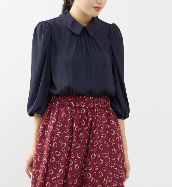 TIARA「タックカラー付ブラウス」|シャツ・ブラウス|ネイビー