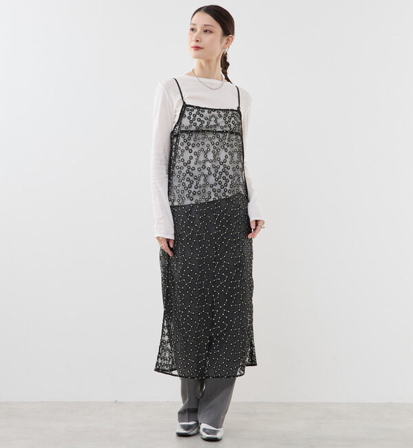 SOFFITTO「フラワー刺繍キャミワンピース」|ワンピース|ブラック