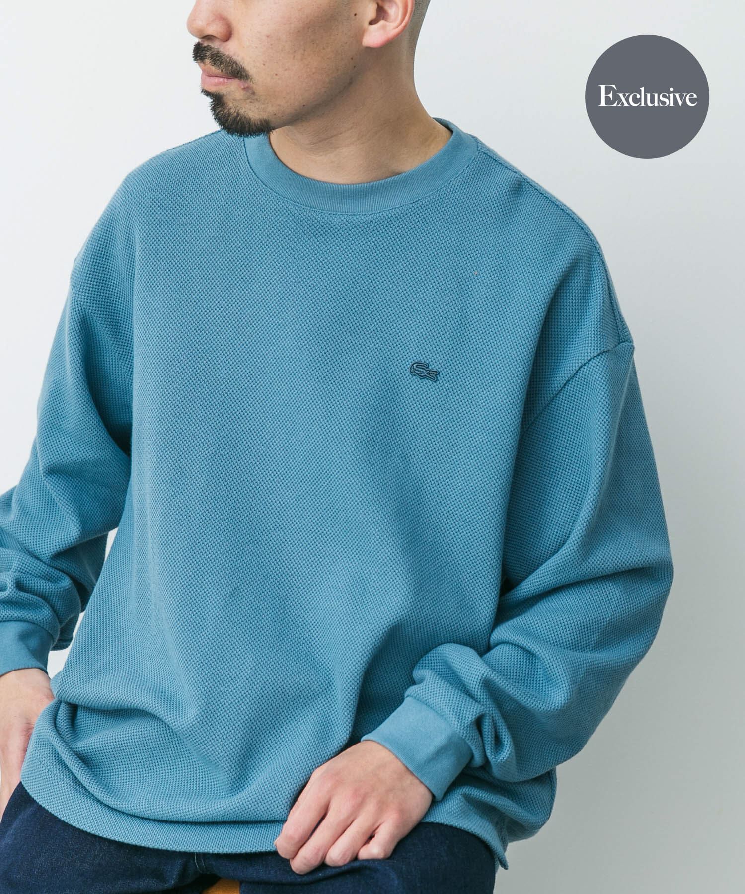 URBAN RESEARCH DOORS「『別注』LACOSTE&times;DOORS　thick pique crew long-sleeve」|Tシャツ・カットソー|ブルー