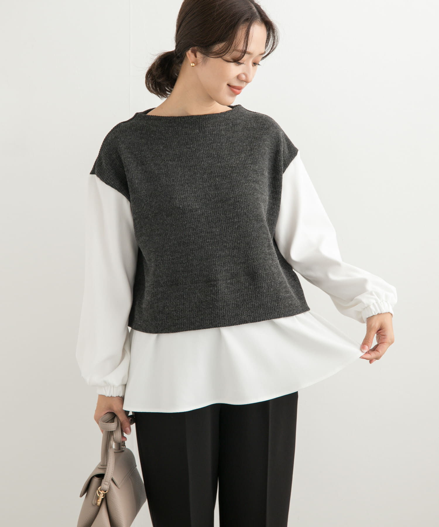 URBAN RESEARCH DOORS「異素材ペプラムプルオーバー」|Tシャツ・カットソー|