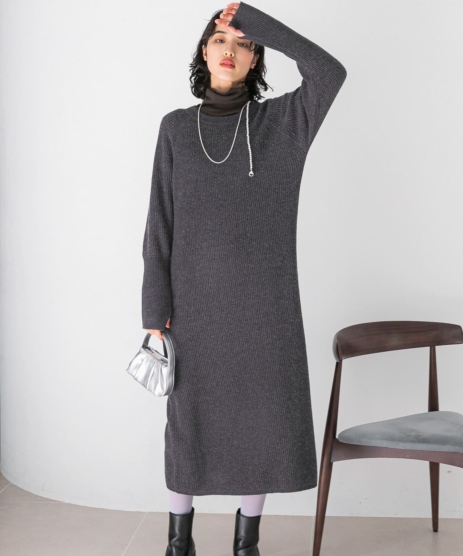 URBAN RESEARCH ROSSO「ヤク混サイドスリット畦ニットワンピース」|ワンピース|