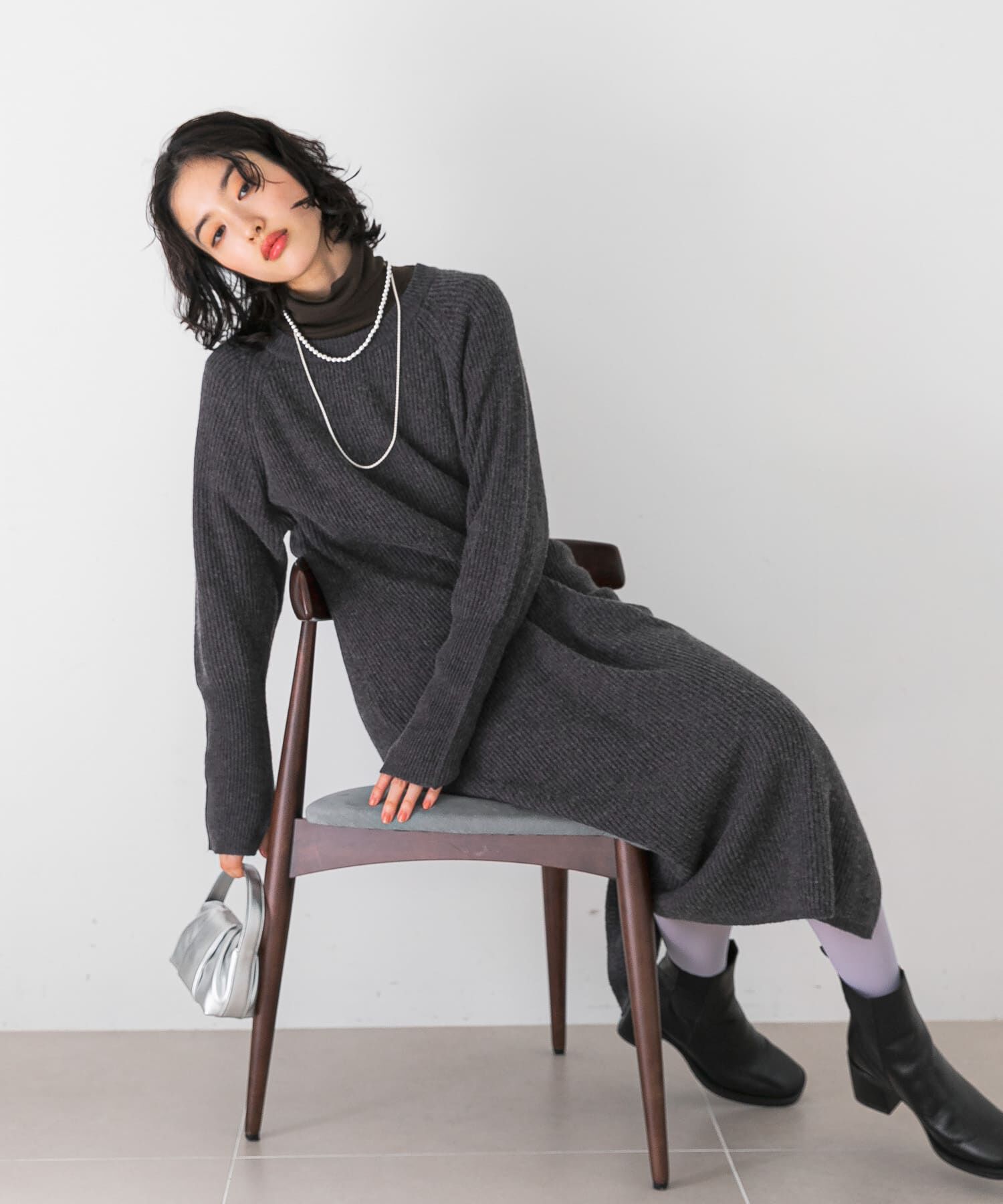 URBAN RESEARCH ROSSO「ヤク混サイドスリット畦ニットワンピース」|ワンピース|