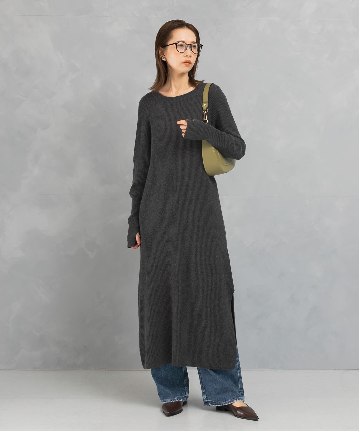 URBAN RESEARCH ROSSO「ヤク混サイドスリット畦ニットワンピース」|ワンピース|