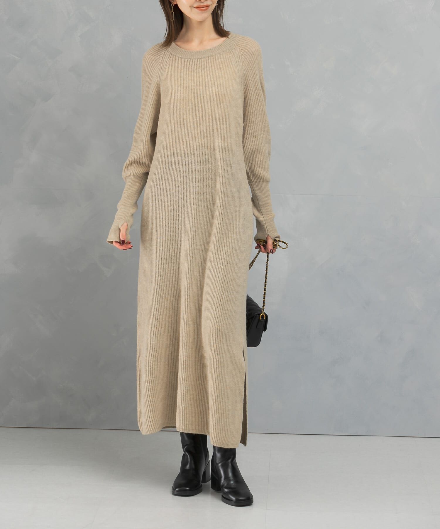 URBAN RESEARCH ROSSO「ヤク混サイドスリット畦ニットワンピース」|ワンピース|