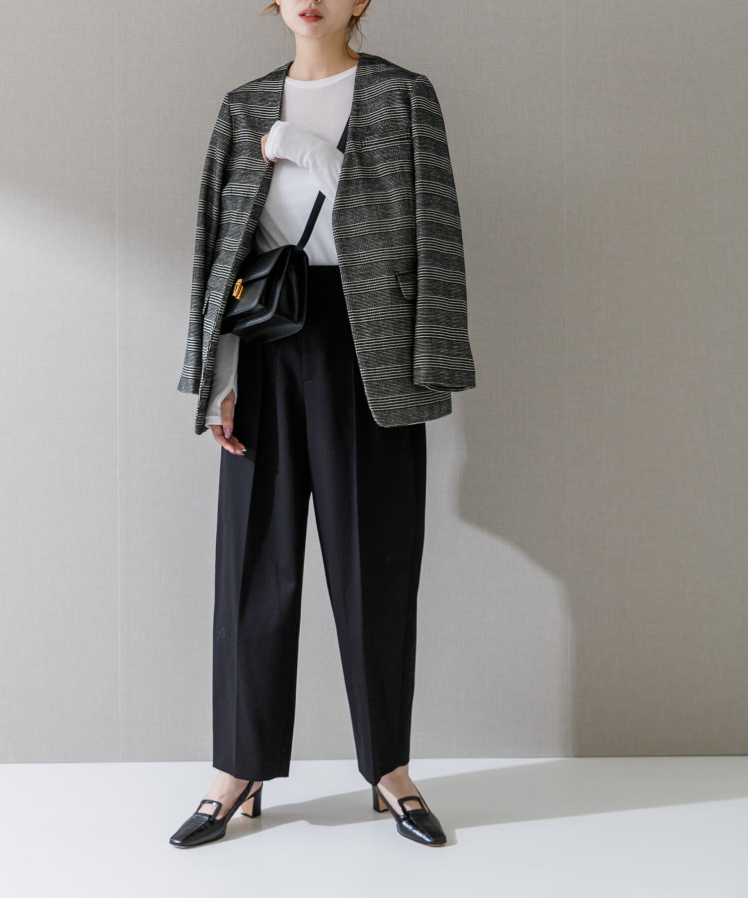 URBAN RESEARCH ROSSO「モールチェックノーカラーオーバージャケット」|ノーカラージャケット|