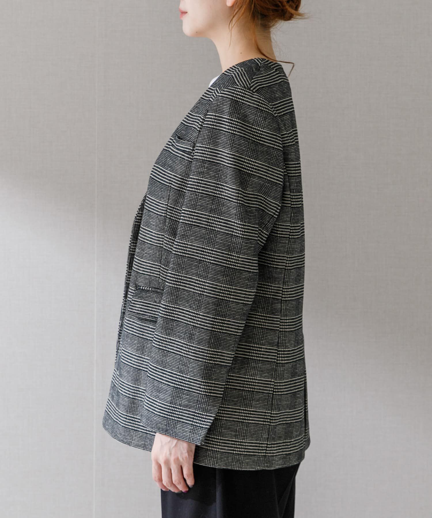 URBAN RESEARCH ROSSO「モールチェックノーカラーオーバージャケット」|ノーカラージャケット|