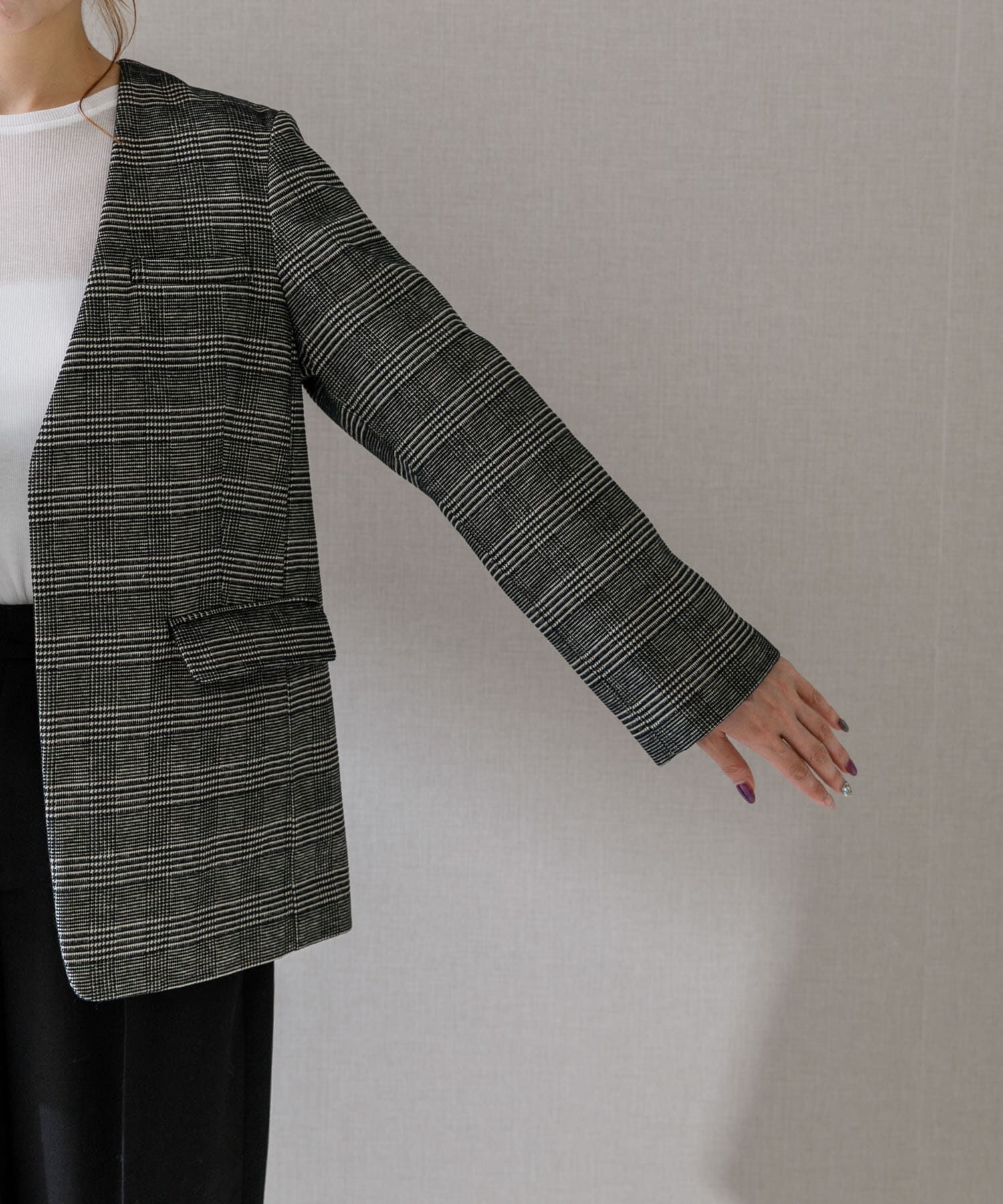 URBAN RESEARCH ROSSO「モールチェックノーカラーオーバージャケット」|ノーカラージャケット|