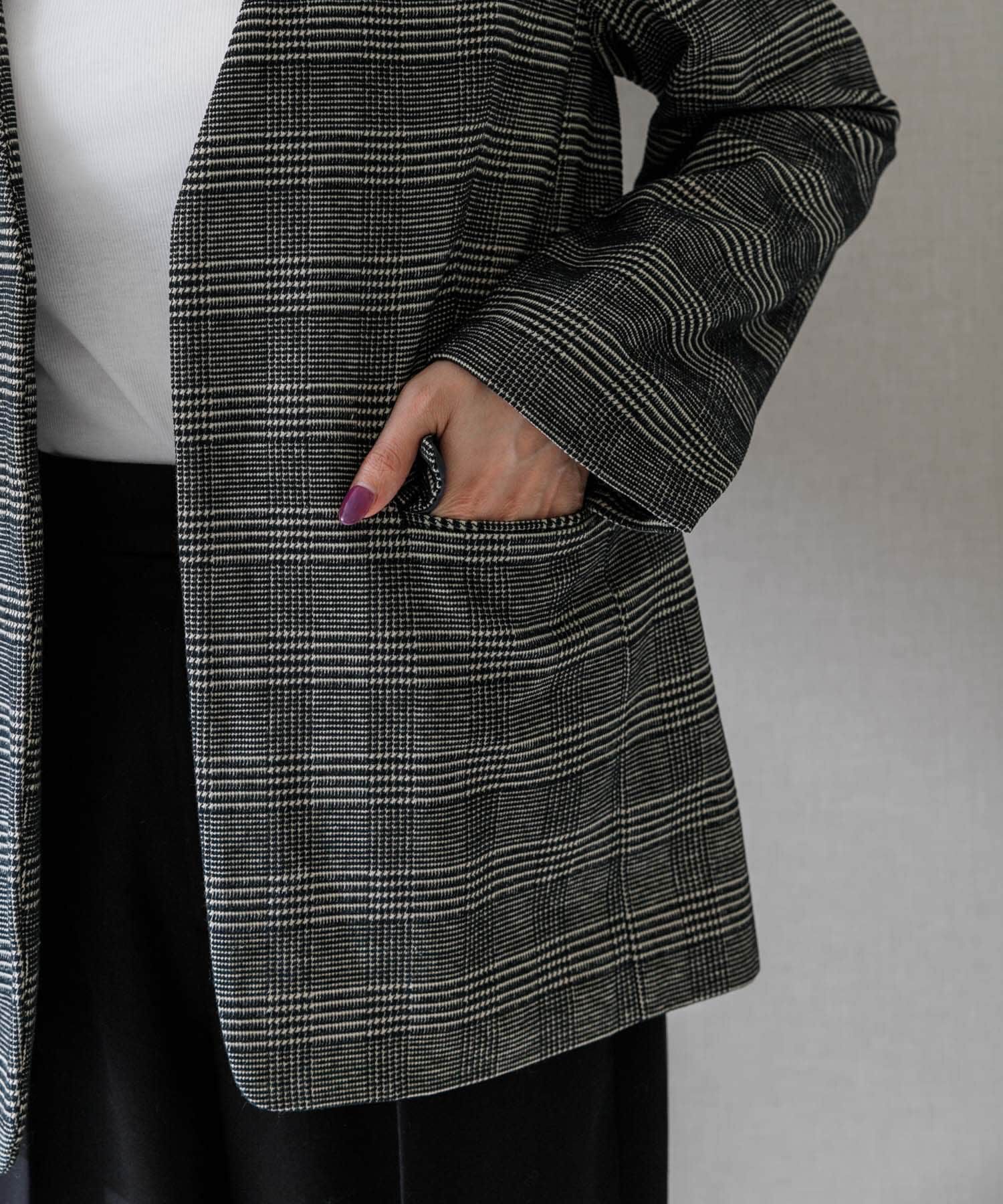 URBAN RESEARCH ROSSO「モールチェックノーカラーオーバージャケット」|ノーカラージャケット|