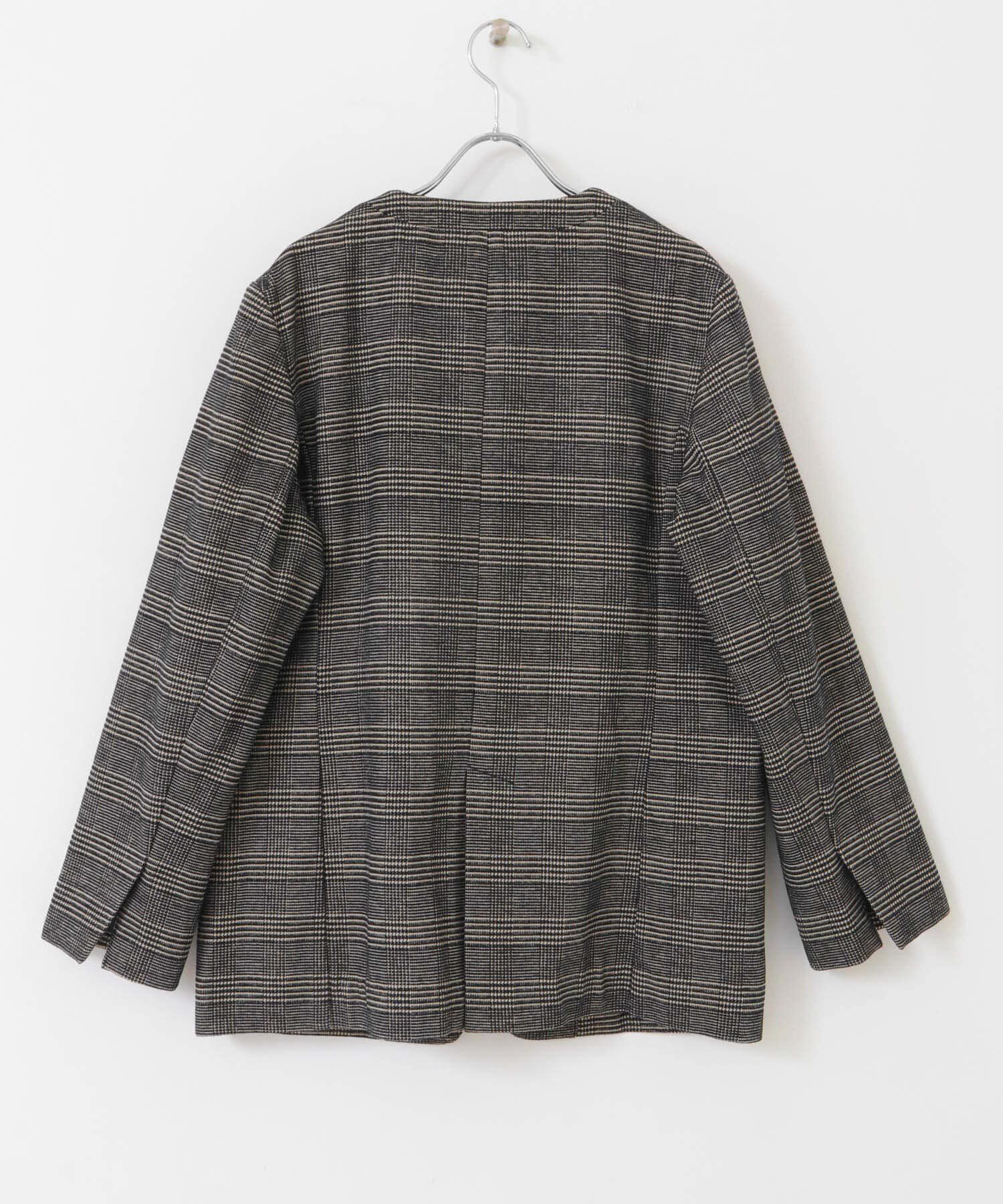 URBAN RESEARCH ROSSO「モールチェックノーカラーオーバージャケット」|ノーカラージャケット|