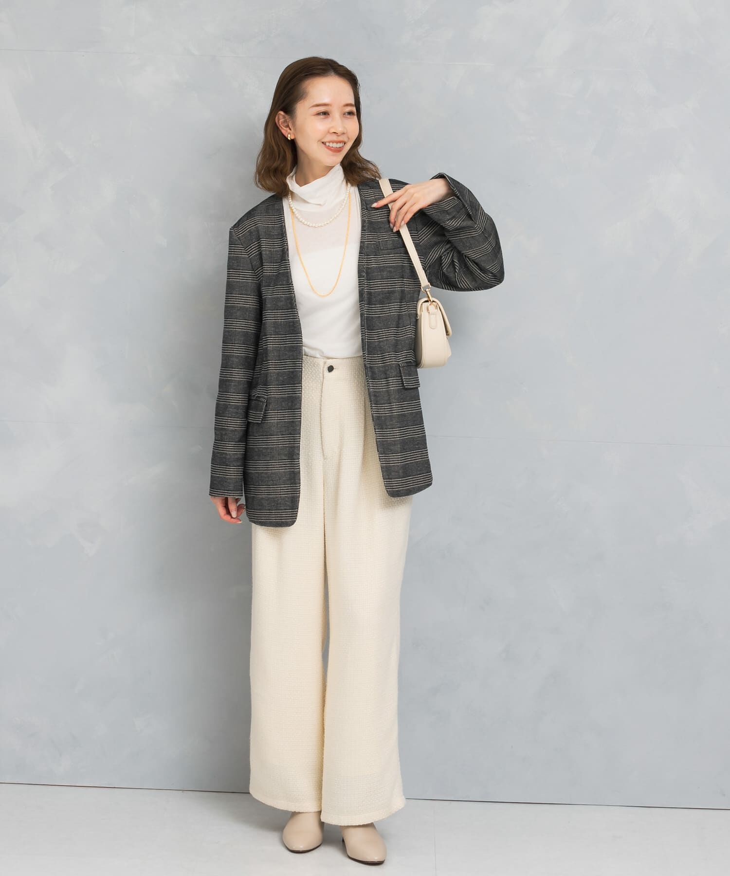 URBAN RESEARCH ROSSO「モールチェックノーカラーオーバージャケット」|ノーカラージャケット|