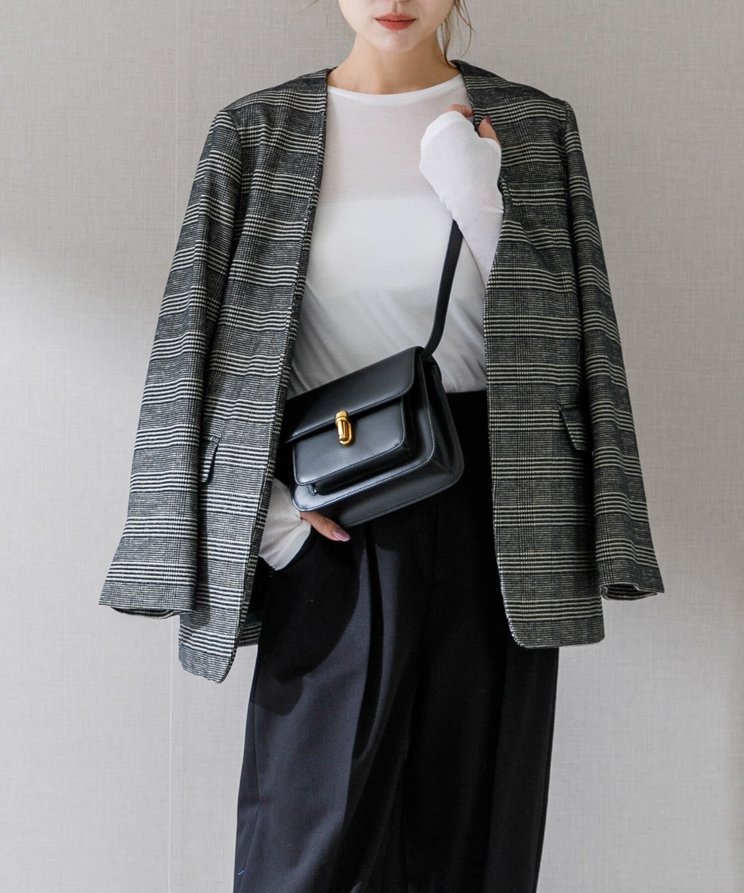 URBAN RESEARCH ROSSO「モールチェックノーカラーオーバージャケット」|ノーカラージャケット|