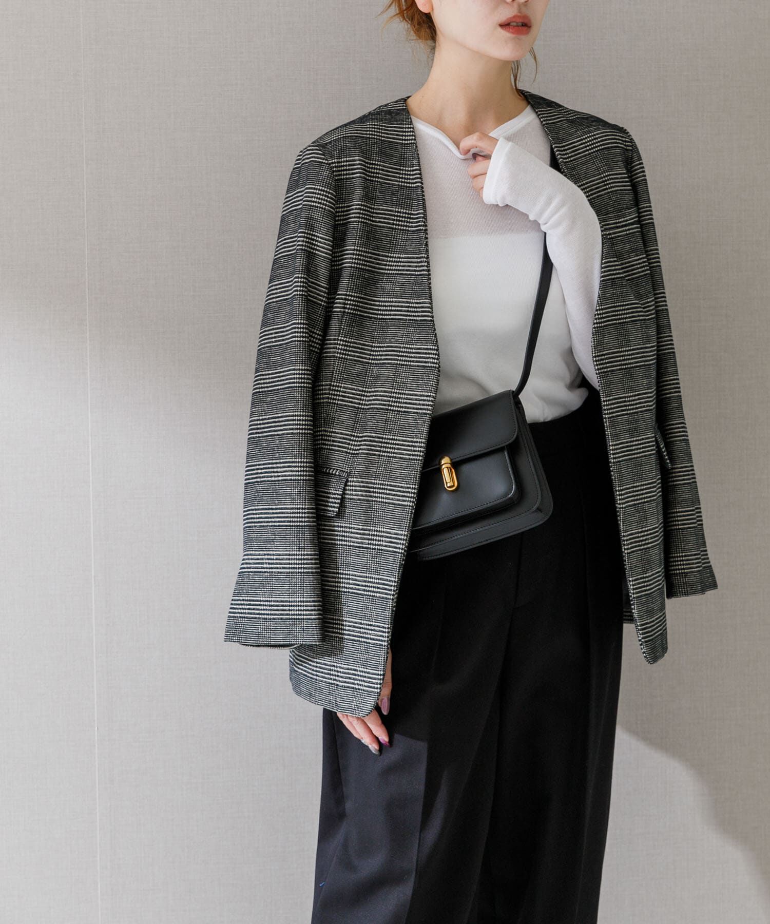 URBAN RESEARCH ROSSO「モールチェックノーカラーオーバージャケット」|ノーカラージャケット|