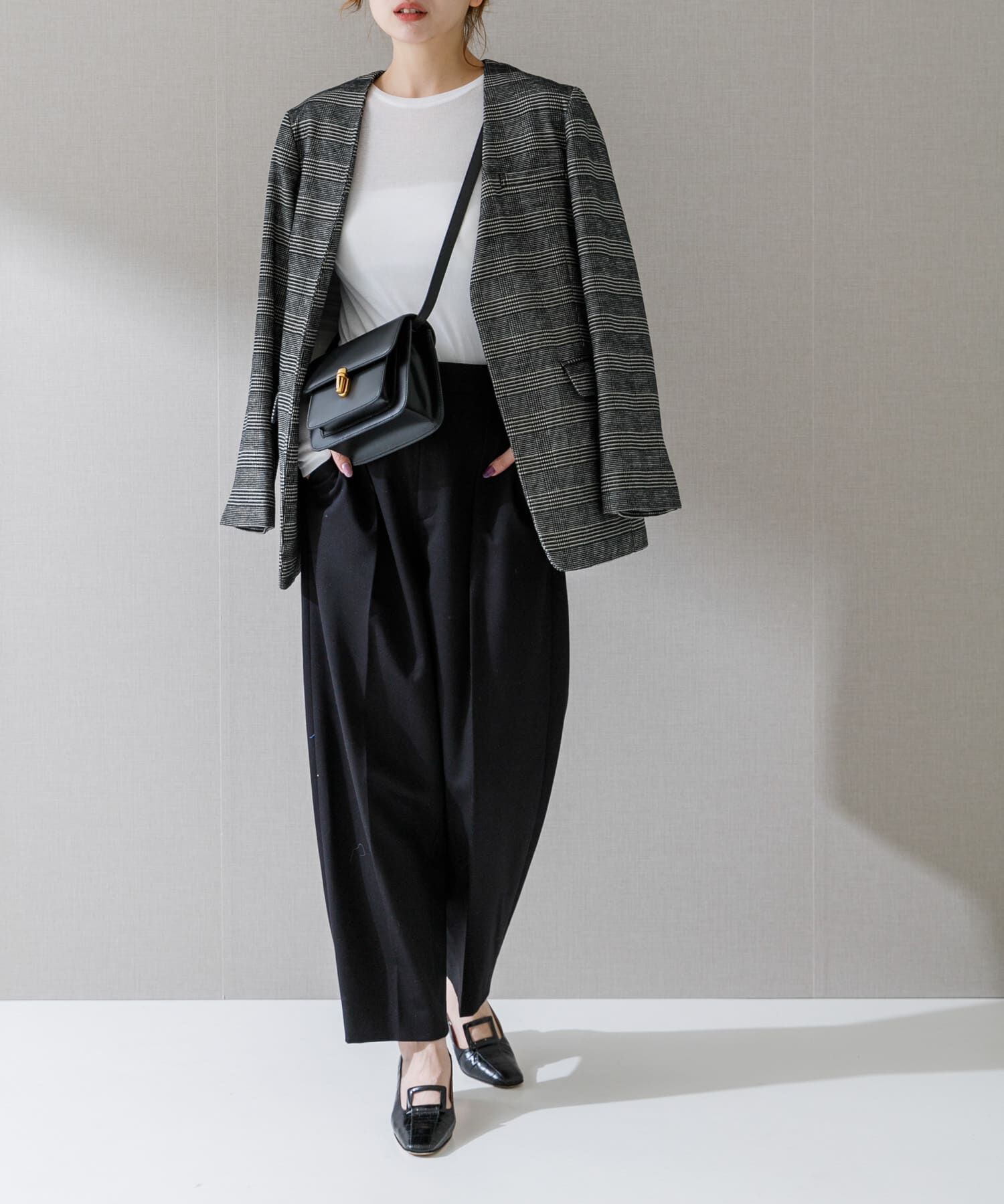 URBAN RESEARCH ROSSO「モールチェックノーカラーオーバージャケット」|ノーカラージャケット|