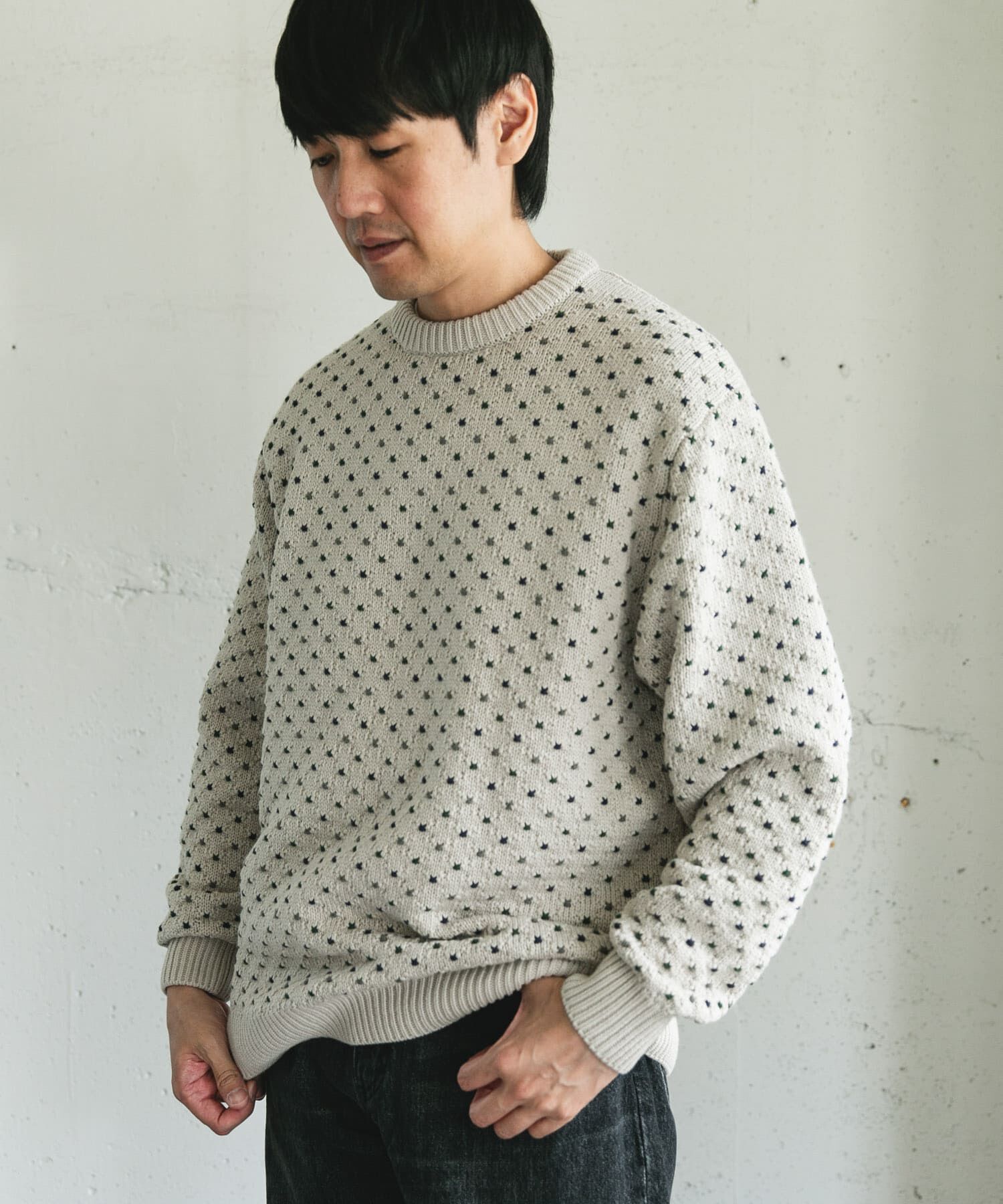 URBAN RESEARCH DOORS「変形バーズアイ クルーネックニット」|ニット・セーター|