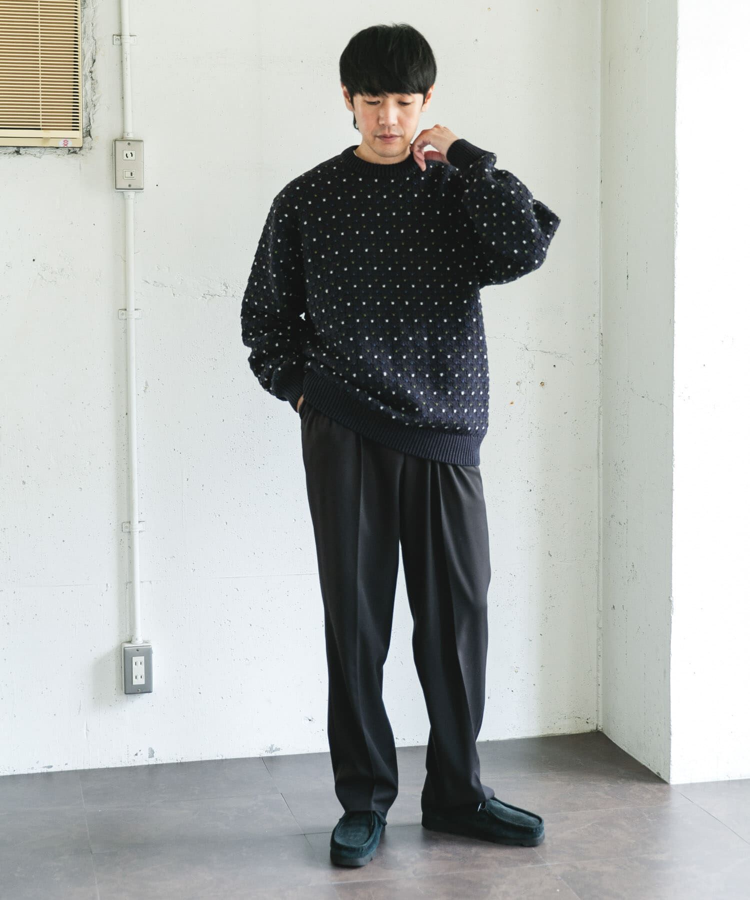 URBAN RESEARCH DOORS「変形バーズアイ クルーネックニット」|ニット・セーター|