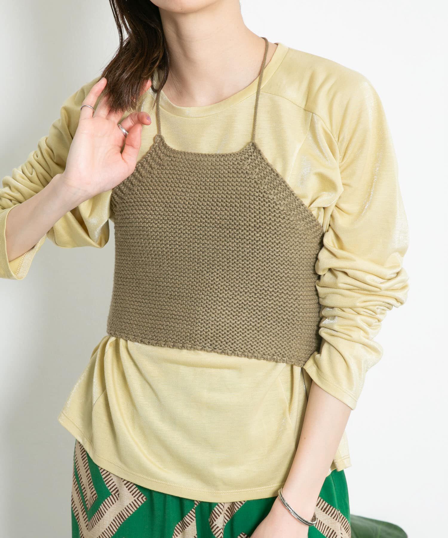  「ガーター編みホルターニット」|ニット・セーター|カーキ