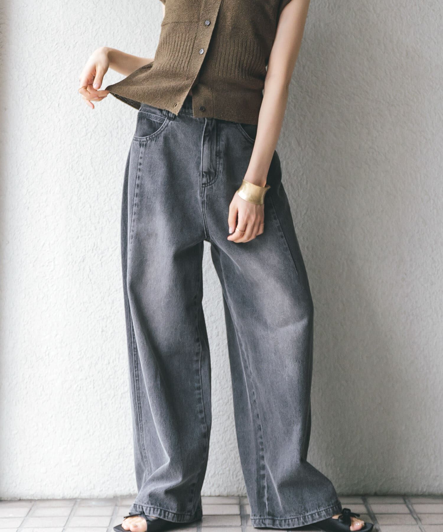  「『2サイズ展開』ドローストリングデニム」|デニム|ブラック