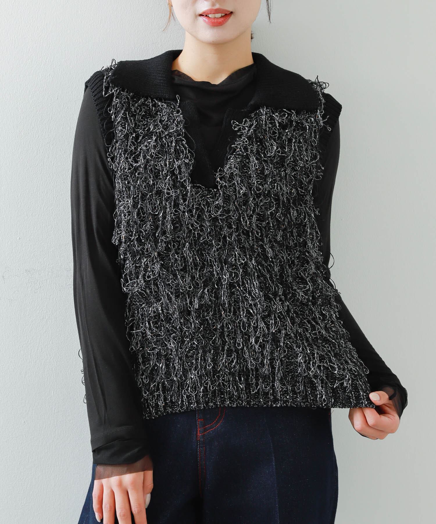 SENSE OF PLACE by URBAN RESEARCH「ループヤーンニットベスト」|ベスト・ジレ|ブラック