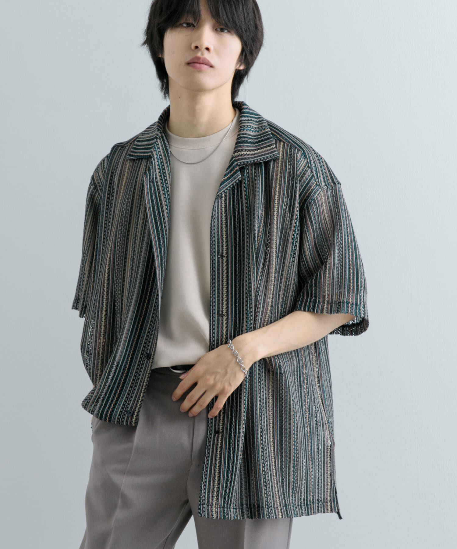 SENSE OF PLACE by URBAN RESEARCH「『ユニセックス』『洗濯可』アソートレースオープンカラーシャツ(5分袖)」|シャツ・ブラウス|