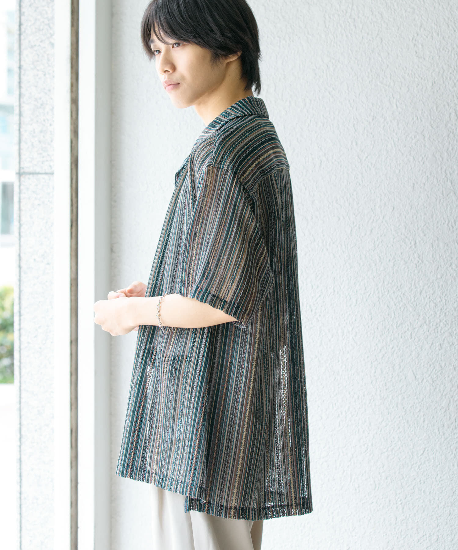 SENSE OF PLACE by URBAN RESEARCH「『ユニセックス』『洗濯可』アソートレースオープンカラーシャツ(5分袖)」|シャツ・ブラウス|