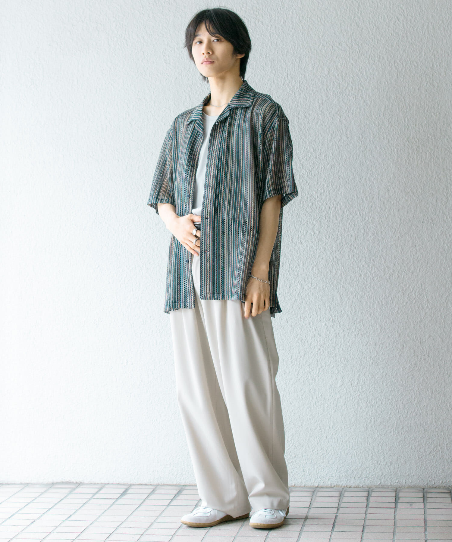 SENSE OF PLACE by URBAN RESEARCH「『ユニセックス』『洗濯可』アソートレースオープンカラーシャツ(5分袖)」|シャツ・ブラウス|