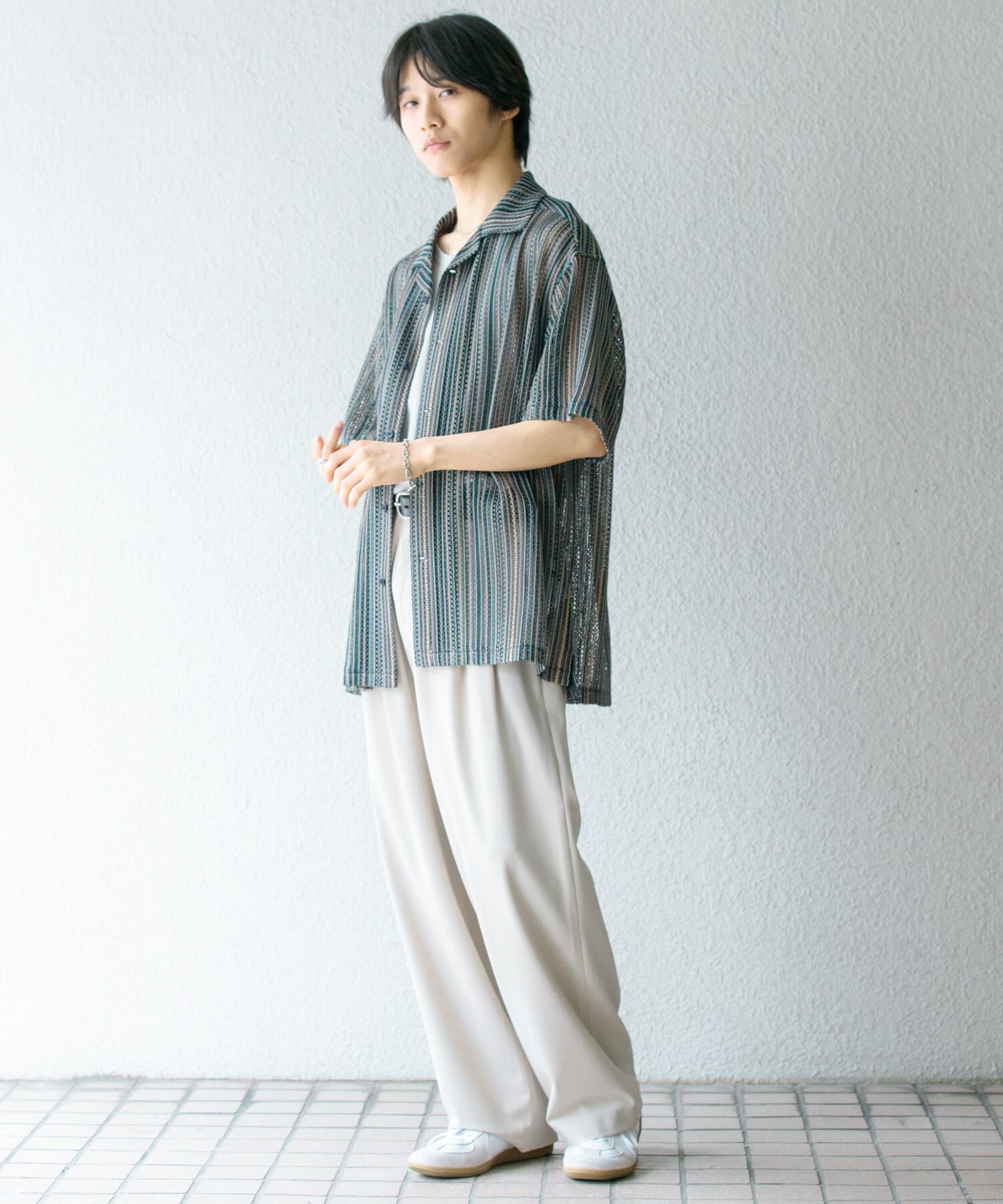 SENSE OF PLACE by URBAN RESEARCH「『ユニセックス』『洗濯可』アソートレースオープンカラーシャツ(5分袖)」|シャツ・ブラウス|