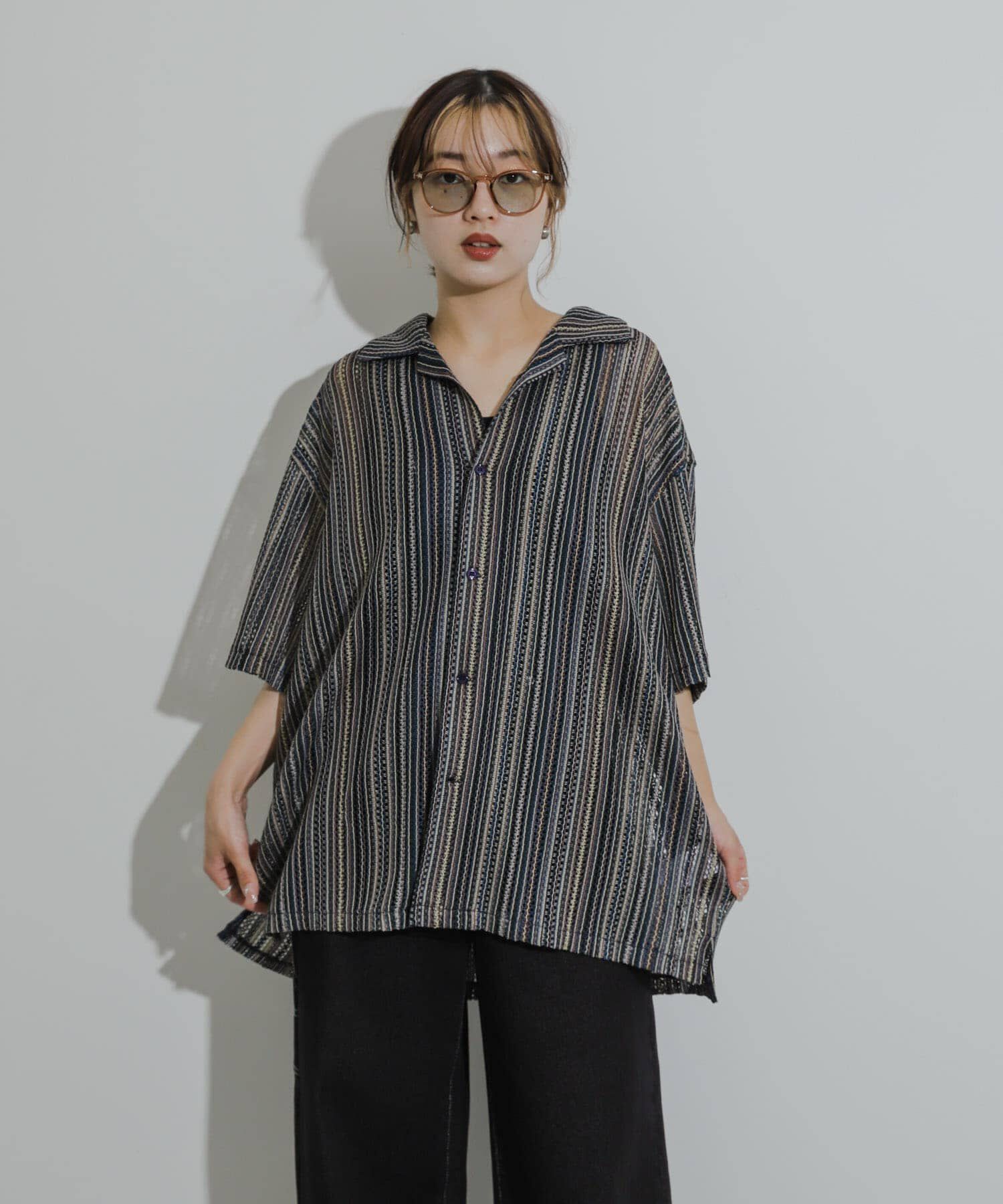 SENSE OF PLACE by URBAN RESEARCH「『ユニセックス』『洗濯可』アソートレースオープンカラーシャツ(5分袖)」|シャツ・ブラウス|